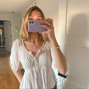 white flowy button down detailed top